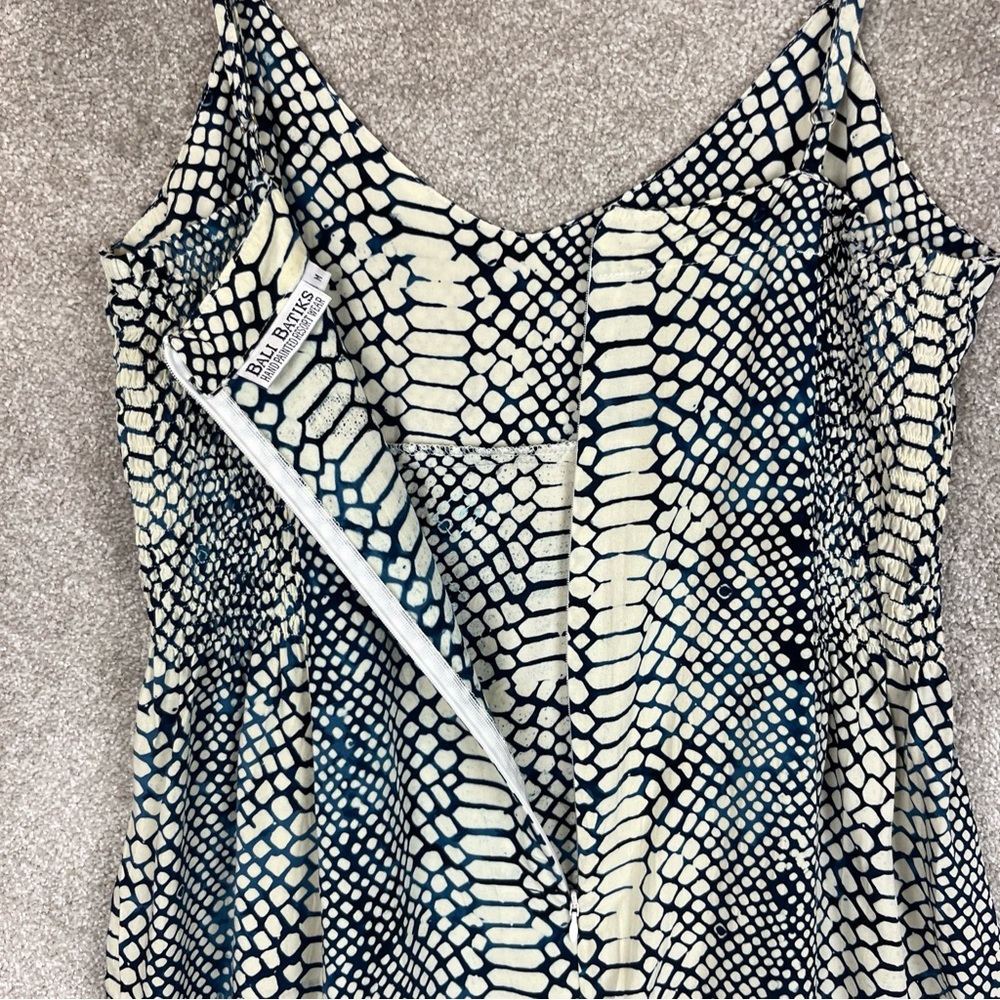 Bali Batiks Dress Womens Medium Blue White Sleeveless Beaded Rayon Zip- 9476* - Picture 12 of 13